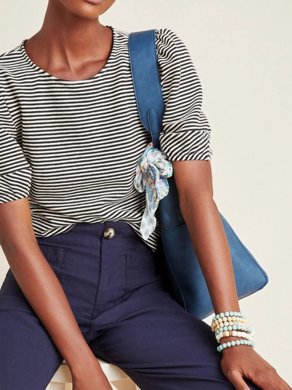 Anthropologie Dolan Black & White Striped Puff-Sleeve Top